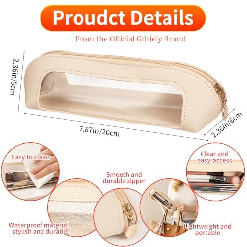 Gthiely Small Double Sided Clear Makeup Bag - Waterproof PU Leather Travel Makeup Brush Case, Cosmetic Organizer Pouch with Zipper for Women, Home, Travel & Office (White) - görsel 4