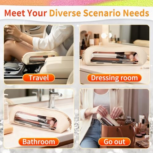 Gthiely Small Double Sided Clear Makeup Bag - Waterproof PU Leather Travel Makeup Brush Case, Cosmetic Organizer Pouch with Zipper for Women, Home, Travel & Office (White) - görsel 10