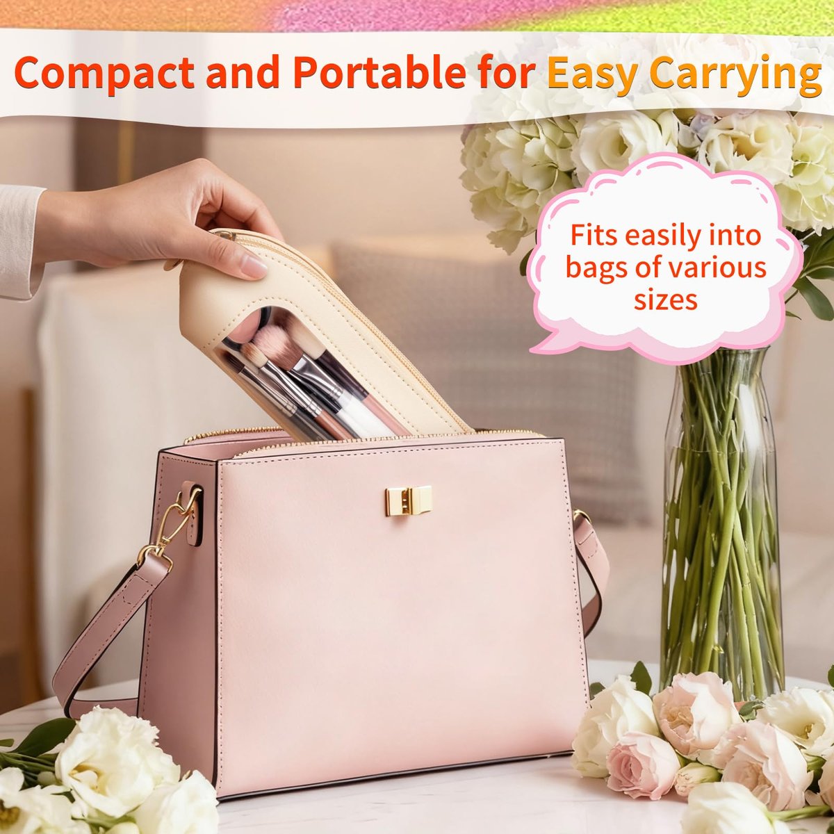 Gthiely Small Double Sided Clear Makeup Bag - Waterproof PU Leather Travel Makeup Brush Case, Cosmetic Organizer Pouch with Zipper for Women, Home, Travel & Office (White) - görsel 7
