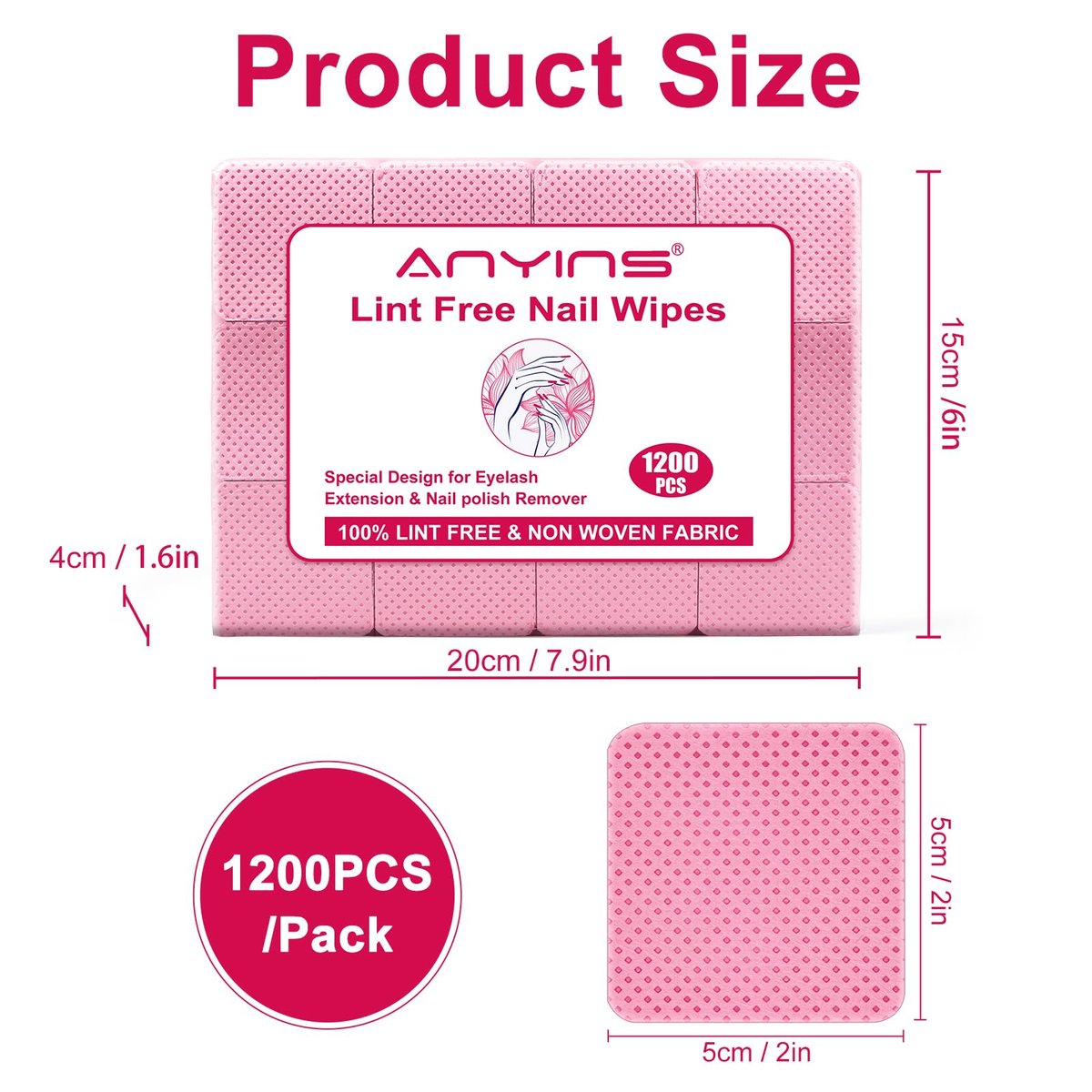 ANYINS Lint Free Nail Wipes 1200 PCS - Non-Woven Fabric Clean Pads for Eyelash Extension & Nail Polish Remover, Super Absorbent Soft Prep Cotton Pads for Salon, Home DIY - görsel 13
