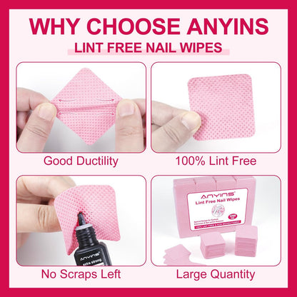ANYINS Lint Free Nail Wipes 1200 PCS - Non-Woven Fabric Clean Pads for Eyelash Extension & Nail Polish Remover, Super Absorbent Soft Prep Cotton Pads for Salon, Home DIY