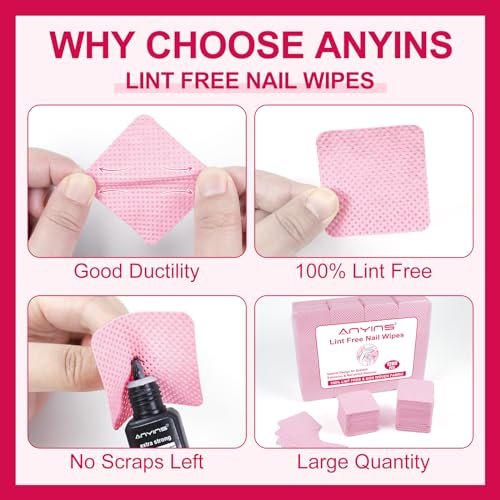 ANYINS Lint Free Nail Wipes 1200 PCS - Non-Woven Fabric Clean Pads for Eyelash Extension & Nail Polish Remover, Super Absorbent Soft Prep Cotton Pads for Salon, Home DIY - görsel 4