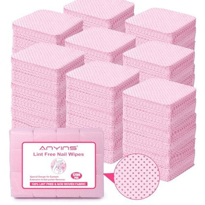 ANYINS Lint Free Nail Wipes 1200 PCS - Non-Woven Fabric Clean Pads for Eyelash Extension & Nail Polish Remover, Super Absorbent Soft Prep Cotton Pads for Salon, Home DIY