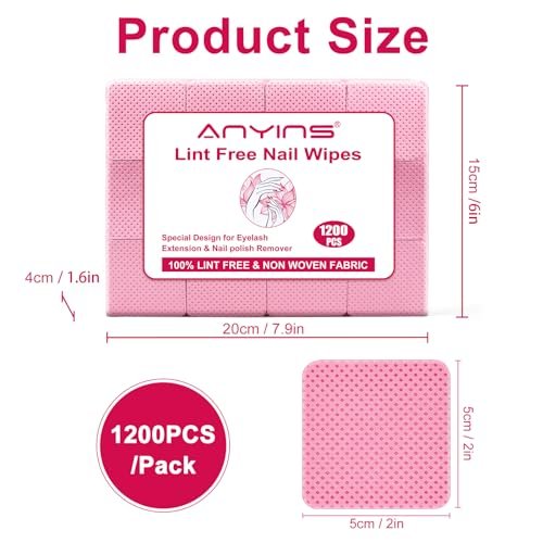 ANYINS Lint Free Nail Wipes 1200 PCS - Non-Woven Fabric Clean Pads for Eyelash Extension & Nail Polish Remover, Super Absorbent Soft Prep Cotton Pads for Salon, Home DIY - görsel 14
