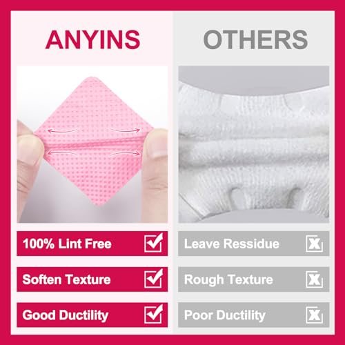 ANYINS Lint Free Nail Wipes 1200 PCS - Non-Woven Fabric Clean Pads for Eyelash Extension & Nail Polish Remover, Super Absorbent Soft Prep Cotton Pads for Salon, Home DIY - görsel 6