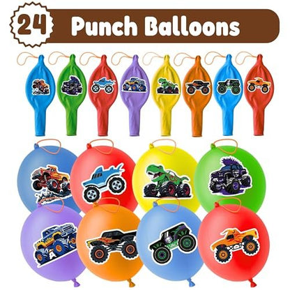 Monster Truck Party Favors – 72 PCS Temporary Tattoos and Punch Balloons for Boys Girls Birthday Decorations Goodie Bag Fillers Classroom Rewards