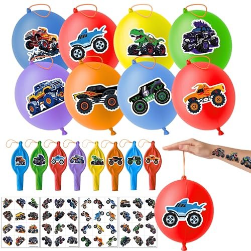 Monster Truck Party Favors – 72 PCS Temporary Tattoos and Punch Balloons for Boys Girls Birthday Decorations Goodie Bag Fillers Classroom Rewards - görsel 2
