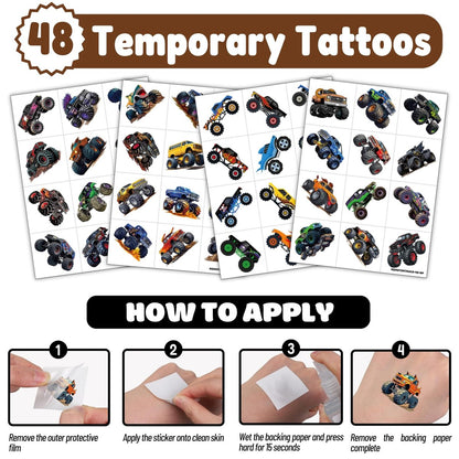 Monster Truck Party Favors – 72 PCS Temporary Tattoos and Punch Balloons for Boys Girls Birthday Decorations Goodie Bag Fillers Classroom Rewards