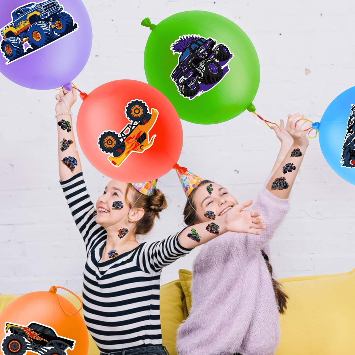 Monster Truck Party Favors – 72 PCS Temporary Tattoos and Punch Balloons for Boys Girls Birthday Decorations Goodie Bag Fillers Classroom Rewards - görsel 3