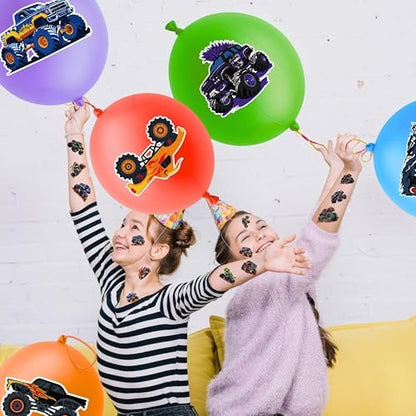 Monster Truck Party Favors – 72 PCS Temporary Tattoos and Punch Balloons for Boys Girls Birthday Decorations Goodie Bag Fillers Classroom Rewards