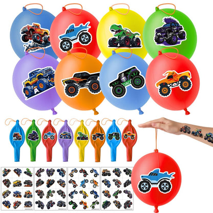 Monster Truck Party Favors – 72 PCS Temporary Tattoos and Punch Balloons for Boys Girls Birthday Decorations Goodie Bag Fillers Classroom Rewards