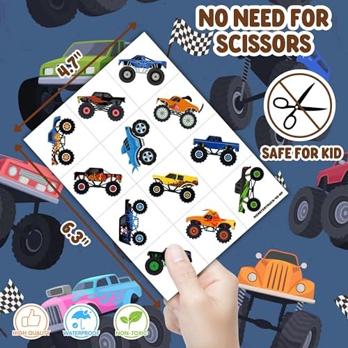 Monster Truck Party Favors – 72 PCS Temporary Tattoos and Punch Balloons for Boys Girls Birthday Decorations Goodie Bag Fillers Classroom Rewards - görsel 14