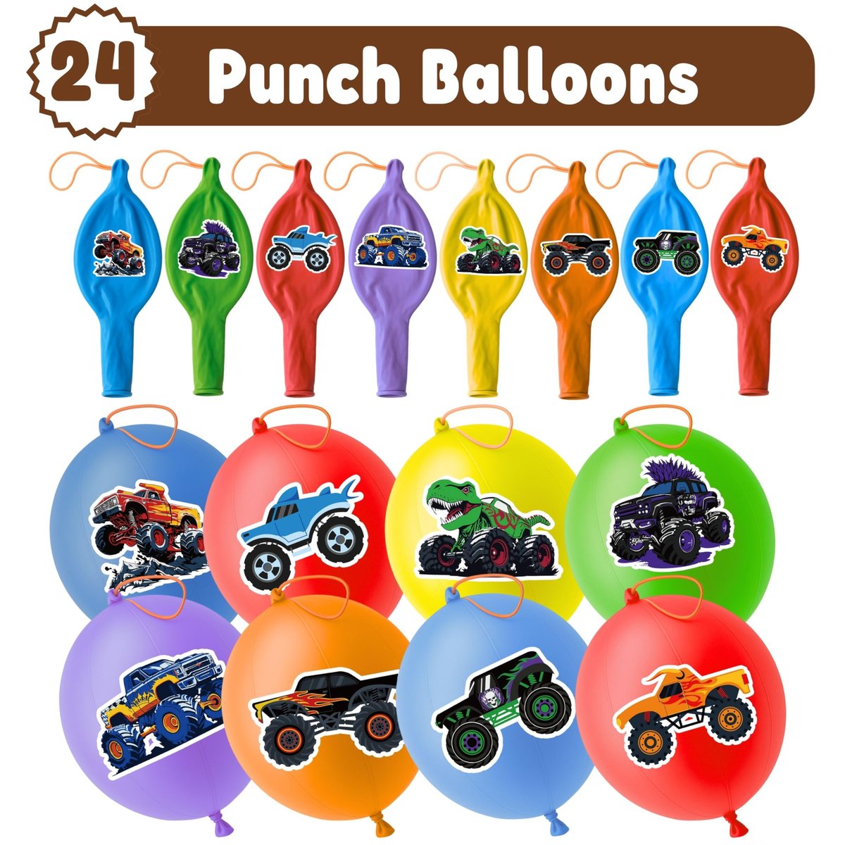Monster Truck Party Favors – 72 PCS Temporary Tattoos and Punch Balloons for Boys Girls Birthday Decorations Goodie Bag Fillers Classroom Rewards - görsel 7