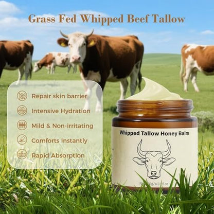 SURORAIN Whipped Tallow Honey Lip Balm & Body Balm – Grass-Fed Tallow Skin Cream for Deep Moisturization, Dry Skin Relief Avelisse