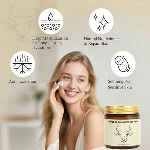 SURORAIN Whipped Tallow Honey Lip Balm & Body Balm – Grass-Fed Tallow Skin Cream for Deep Moisturization, Dry Skin Relief Avelisse