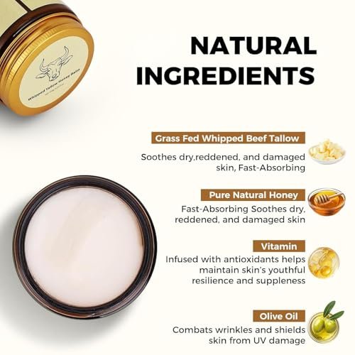 SURORAIN Whipped Tallow Honey Lip Balm & Body Balm – Grass-Fed Tallow Skin Cream for Deep Moisturization, Dry Skin Relief Avelisse