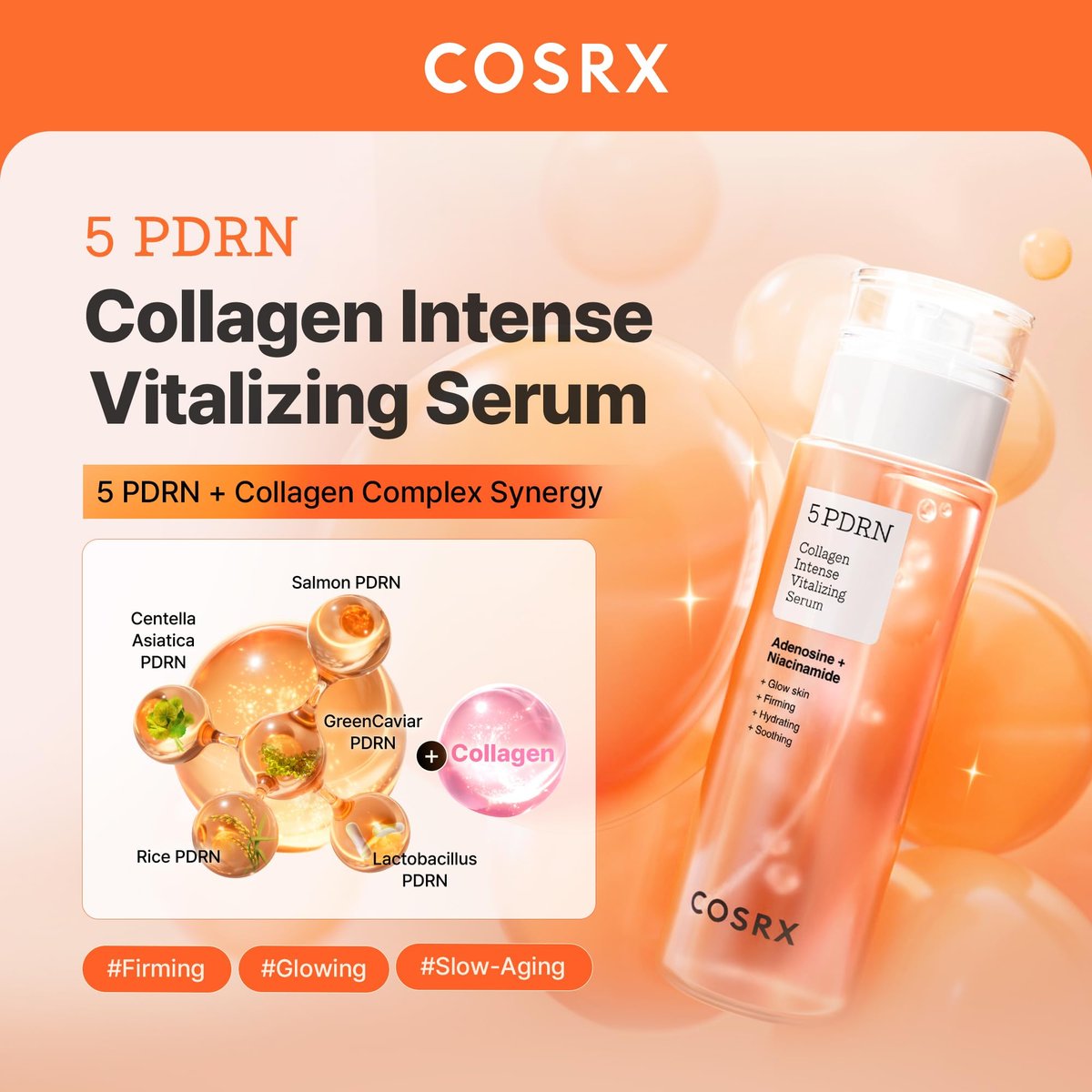 COSRX 5 PDRN Collagen Intense Vitalizing Serum – Firming & Glowing Korean Serum with Salmon DNA, Centella & Lactobacillus PDRN (3.38 fl.oz.) Avelisse
