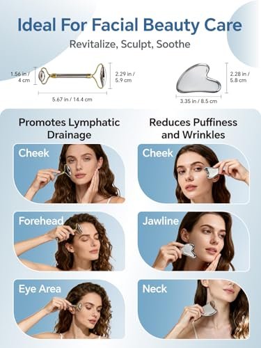 Stainless Steel Face Roller & Gua Sha Set - Facial Massager for Jawline Sculpting & Puffiness Reduction - görsel 10