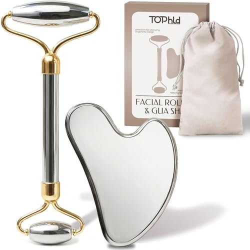 Stainless Steel Face Roller & Gua Sha Set - Facial Massager for Jawline Sculpting & Puffiness Reduction - görsel 2