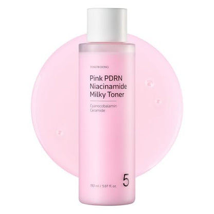 TOSOWOONG Pink PDRN Niacinamide Milky Toner - Dark Spot Care, Salmon DNA PDRN, 3 Ceramides & 12 Peptides, Korean Skincare, 5.07 fl oz