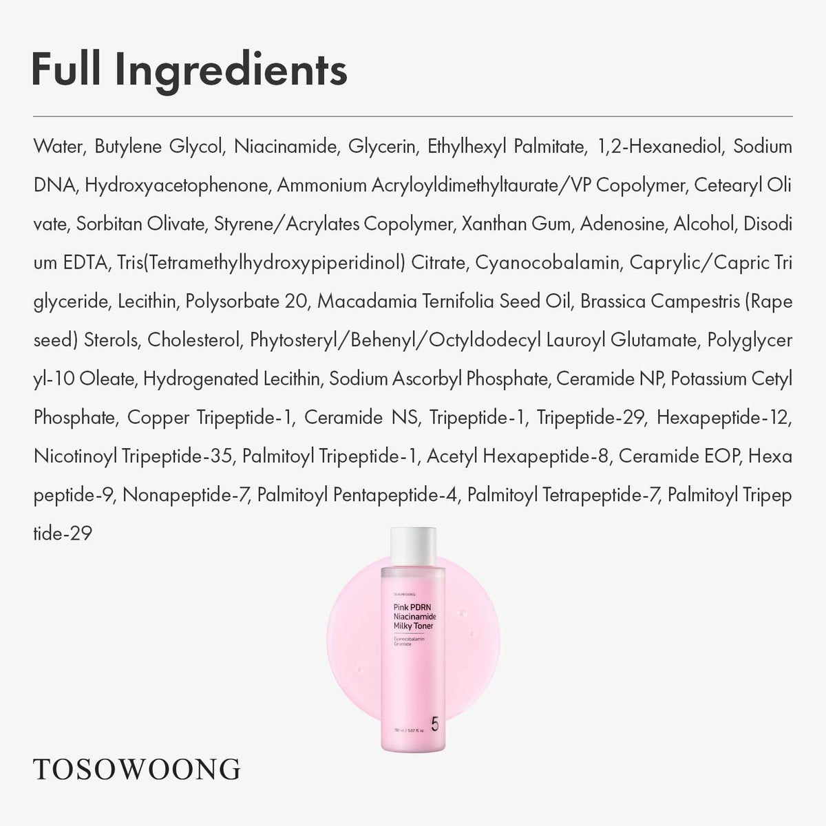TOSOWOONG Pink PDRN Niacinamide Milky Toner - Dark Spot Care, Salmon DNA PDRN, 3 Ceramides & 12 Peptides, Korean Skincare, 5.07 fl oz - görsel 11