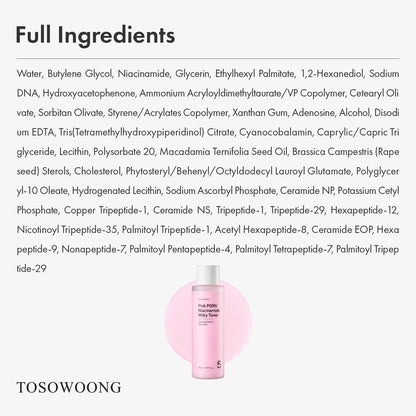 TOSOWOONG Pink PDRN Niacinamide Milky Toner - Dark Spot Care, Salmon DNA PDRN, 3 Ceramides & 12 Peptides, Korean Skincare, 5.07 fl oz
