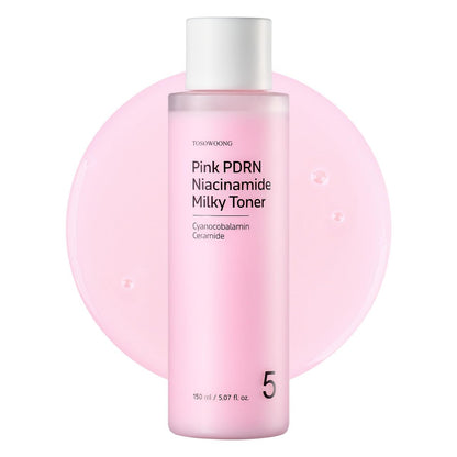 TOSOWOONG Pink PDRN Niacinamide Milky Toner - Dark Spot Care, Salmon DNA PDRN, 3 Ceramides & 12 Peptides, Korean Skincare, 5.07 fl oz