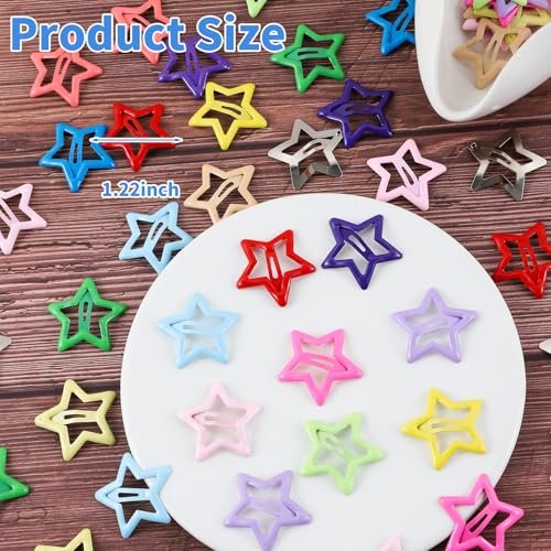 Secmity 55pcs 1.22" Star Hair Clips Cute Hair Clips for Girls Colorful Metal Snap Hair Barrettes for Women Star Hair Accessories for Daily Party - görsel 3