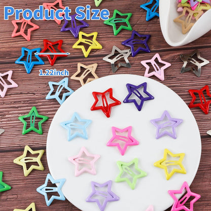 Secmity 55pcs 1.22" Star Hair Clips Cute Hair Clips for Girls Colorful Metal Snap Hair Barrettes for Women Star Hair Accessories for Daily Party