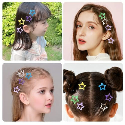 Secmity 55pcs 1.22" Star Hair Clips Cute Hair Clips for Girls Colorful Metal Snap Hair Barrettes for Women Star Hair Accessories for Daily Party