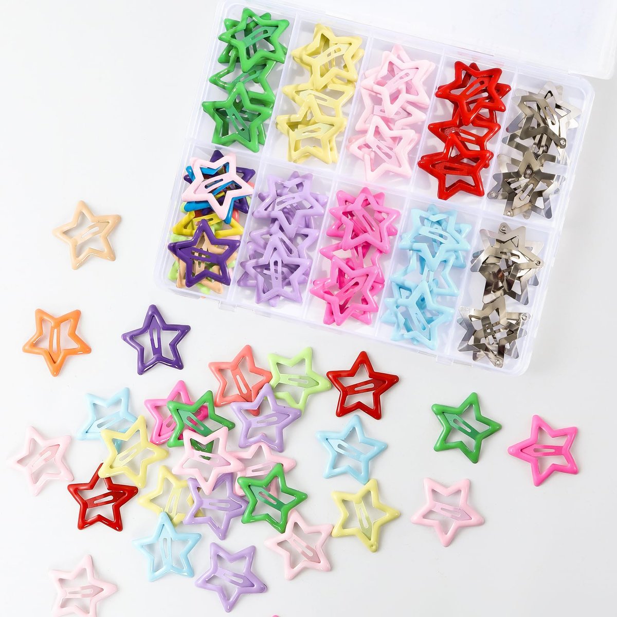 Secmity 55pcs 1.22" Star Hair Clips Cute Hair Clips for Girls Colorful Metal Snap Hair Barrettes for Women Star Hair Accessories for Daily Party - görsel 6