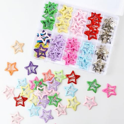 Secmity 55pcs 1.22" Star Hair Clips Cute Hair Clips for Girls Colorful Metal Snap Hair Barrettes for Women Star Hair Accessories for Daily Party