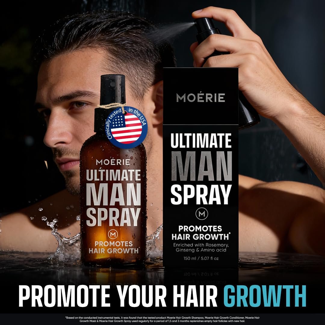 Moerie Ultimate Men Hair Growth Spray – Biotin & Rosemary Hair Loss Solution for Thinning Hair, 5.07 Fl Oz Avelisse