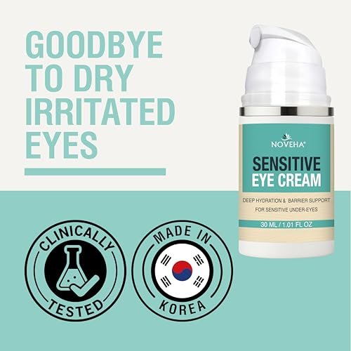 NOVEHA Hydrating Eye Cream for Sensitive Skin - 30 ml / 1 oz - Vegan Ceramide Eye Moisturizer for Dry Eyelids & Under Eyes, Anti-Aging, Fragrance-Free Avelisse