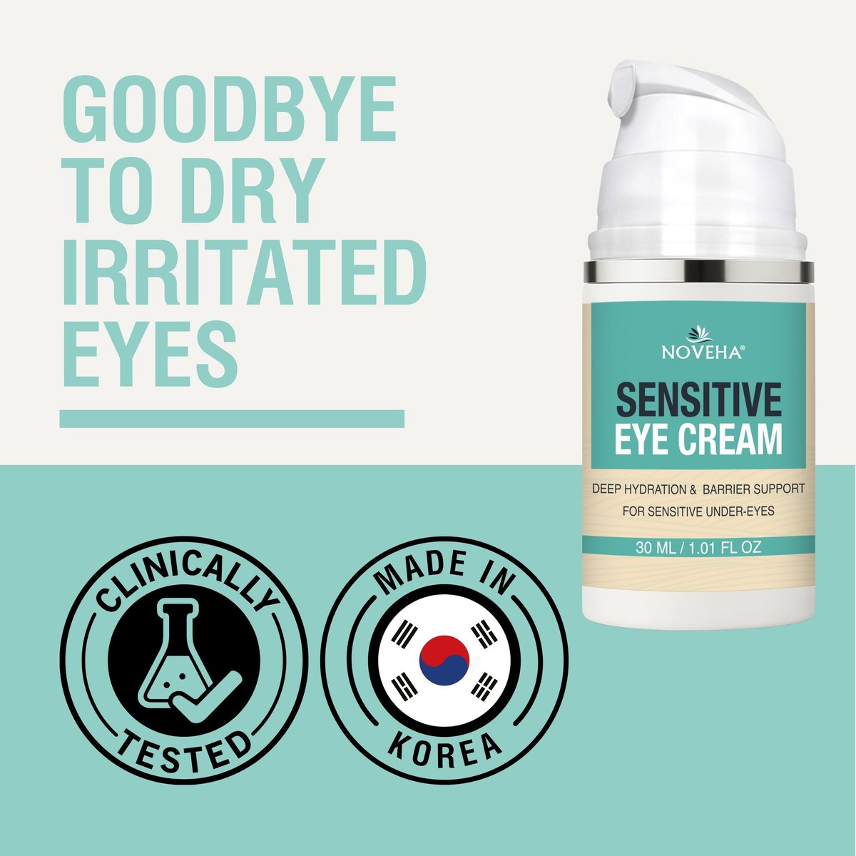 NOVEHA Hydrating Eye Cream for Sensitive Skin - 30 ml / 1 oz - Vegan Ceramide Eye Moisturizer for Dry Eyelids & Under Eyes, Anti-Aging, Fragrance-Free Avelisse