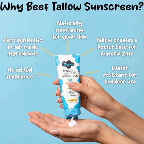 Beef Tallow Sunscreen SPF 50 – Mineral Sunscreen for Face & Body, Unscented, Reef Safe, Water Resistant, Zinc Oxide, Made in USA Avelisse