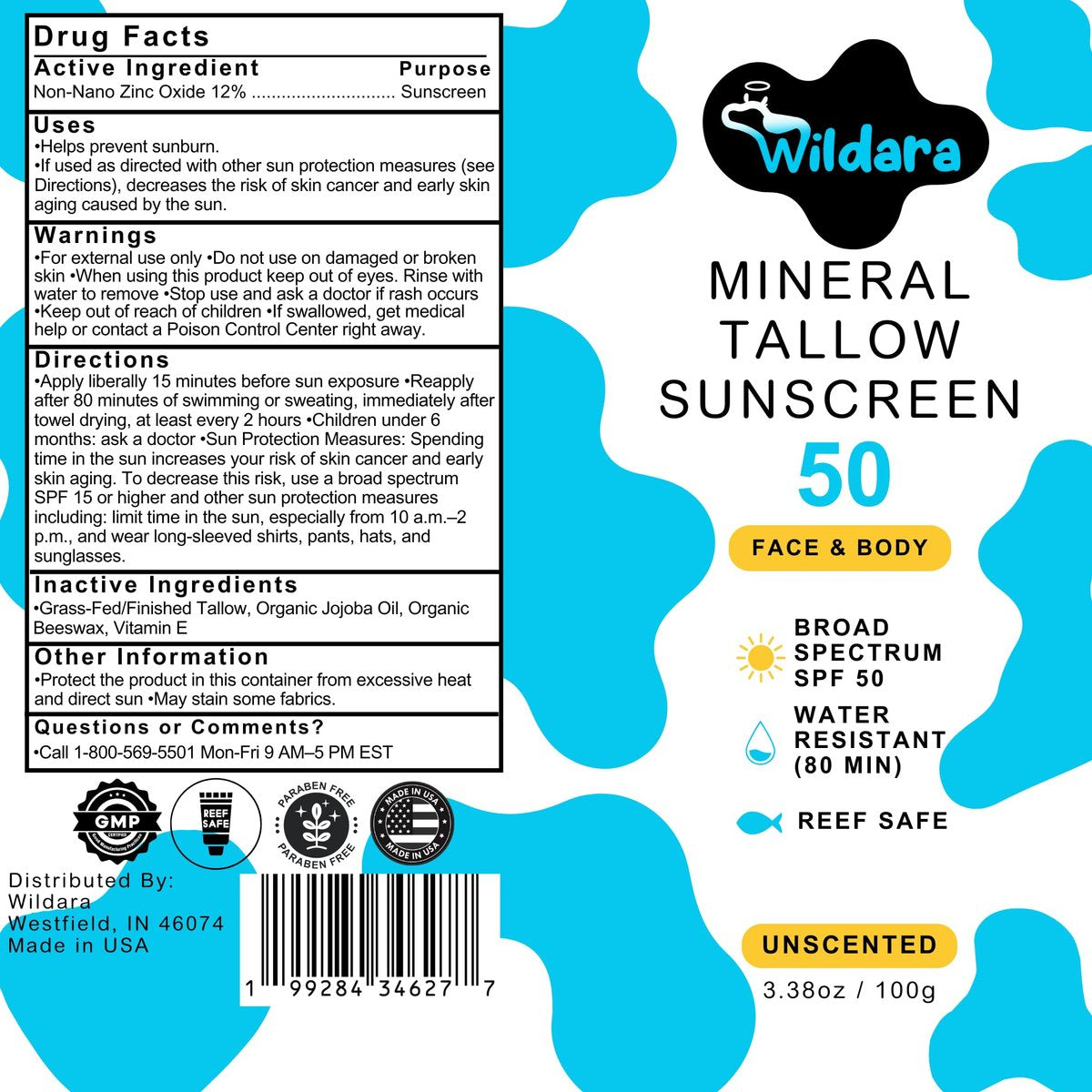 Beef Tallow Sunscreen SPF 50 – Mineral Sunscreen for Face & Body, Unscented, Reef Safe, Water Resistant, Zinc Oxide, Made in USA Avelisse
