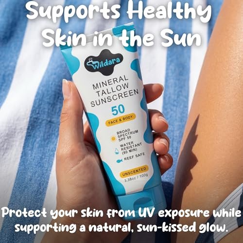 Beef Tallow Sunscreen SPF 50 – Mineral Sunscreen for Face & Body, Unscented, Reef Safe, Water Resistant, Zinc Oxide, Made in USA Avelisse