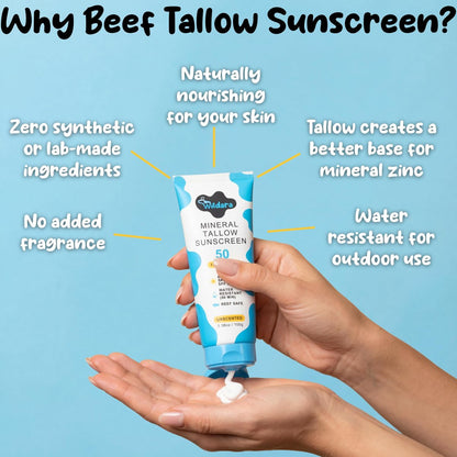 Beef Tallow Sunscreen SPF 50 – Mineral Sunscreen for Face & Body, Unscented, Reef Safe, Water Resistant, Zinc Oxide, Made in USA Avelisse