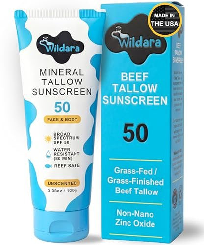 Beef Tallow Sunscreen SPF 50 – Mineral Sunscreen for Face & Body, Unscented, Reef Safe, Water Resistant, Zinc Oxide, Made in USA Avelisse
