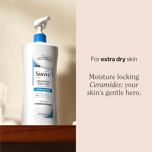Suave Advanced Healing Hand & Body Lotion with Ceramides for Very Dry Skin, Hydrating Non-Greasy Moisturizing Cream, Lightly Scented, 28 FL OZ Pump (Pack of 4) Avelisse