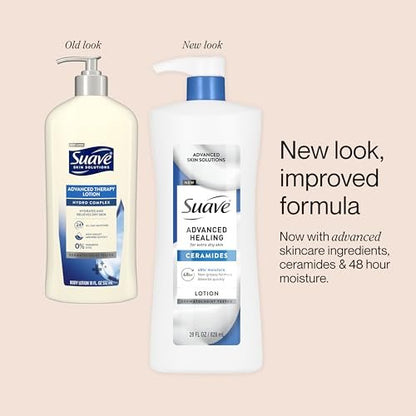 Suave Advanced Healing Hand & Body Lotion with Ceramides for Very Dry Skin, Hydrating Non-Greasy Moisturizing Cream, Lightly Scented, 28 FL OZ Pump (Pack of 4) Avelisse