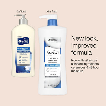Suave Advanced Healing Hand & Body Lotion with Ceramides for Very Dry Skin, Hydrating Non-Greasy Moisturizing Cream, Lightly Scented, 28 FL OZ Pump (Pack of 4) Avelisse