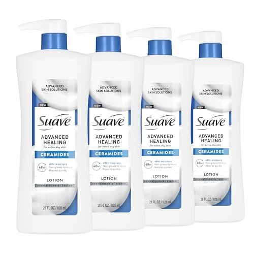 Suave Advanced Healing Hand & Body Lotion with Ceramides for Very Dry Skin, Hydrating Non-Greasy Moisturizing Cream, Lightly Scented, 28 FL OZ Pump (Pack of 4) Avelisse
