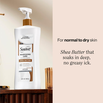 Suave Nourishing Care Hand & Body Lotion with Shea Butter, Deep Moisture for Dry Skin, Fast Absorbing, Hypoallergenic, 28 FL OZ (4 Pack) Avelisse