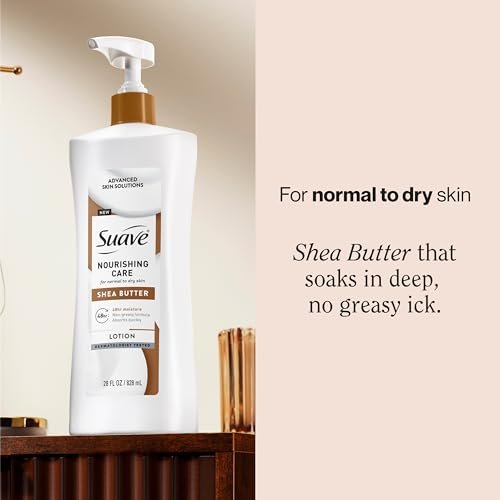 Suave Nourishing Care Hand & Body Lotion with Shea Butter, Deep Moisture for Dry Skin, Fast Absorbing, Hypoallergenic, 28 FL OZ (4 Pack) Avelisse