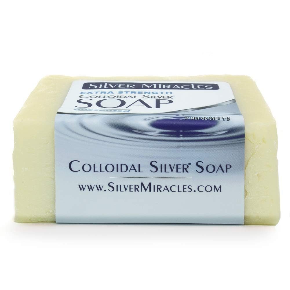 Silver Miracles Extra Strength Colloidal Silver Soap - Unscented Natural Nano Silver Face & Body Cleanser, 6.5 oz Avelisse