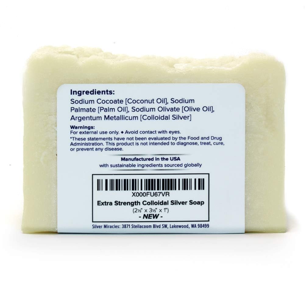 Silver Miracles Extra Strength Colloidal Silver Soap - Unscented Natural Nano Silver Face & Body Cleanser, 6.5 oz Avelisse