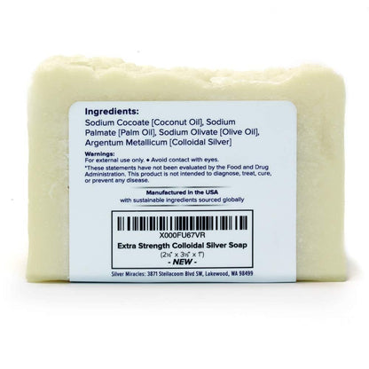 Silver Miracles Extra Strength Colloidal Silver Soap - Unscented Natural Nano Silver Face & Body Cleanser, 6.5 oz Avelisse