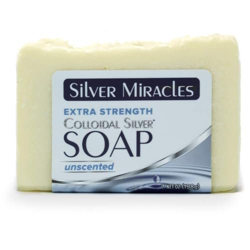 Silver Miracles Extra Strength Colloidal Silver Soap - Unscented Natural Nano Silver Face & Body Cleanser, 6.5 oz Avelisse
